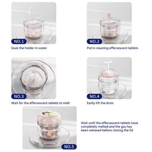 DIY pattern Denture Cup, Definitely No-Leak Denture Bath Box, Denture Case with Strainer & Mirror,Completely Clean Care for Retainer case, With braces removal tool（white）…