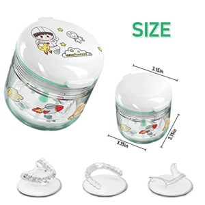 DIY pattern Denture Cup, Definitely No-Leak Denture Bath Box, Denture Case with Strainer & Mirror,Completely Clean Care for Retainer case, With braces removal tool（white）…