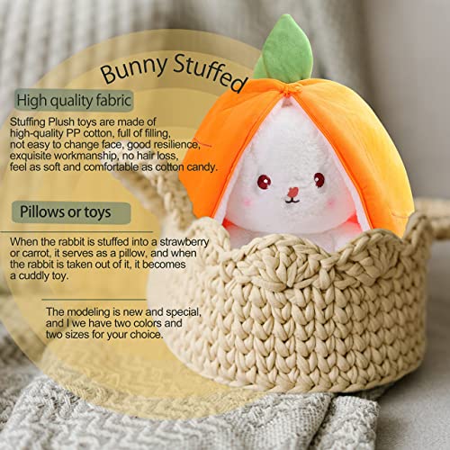 YGSDM Easter Bunny Stuffed Animal, Reversible Bunny Carrot Strawberry Pillow, Cute Squishy Rabbit Sofa Pillow Decoration Doll, Soft Plush Toy for Boys Girls (Strawberry, 7in/18cm)