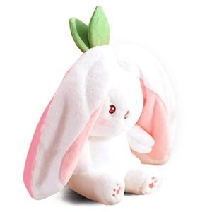 YGSDM Easter Bunny Stuffed Animal, Reversible Bunny Carrot Strawberry Pillow, Cute Squishy Rabbit Sofa Pillow Decoration Doll, Soft Plush Toy for Boys Girls (Strawberry, 7in/18cm)