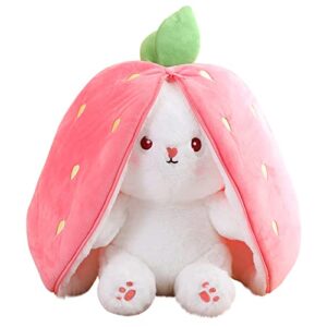 YGSDM Easter Bunny Stuffed Animal, Reversible Bunny Carrot Strawberry Pillow, Cute Squishy Rabbit Sofa Pillow Decoration Doll, Soft Plush Toy for Boys Girls (Strawberry, 7in/18cm)