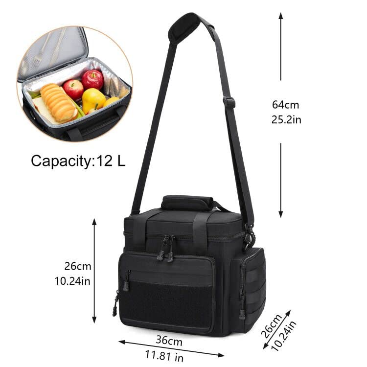 Gafetrey Lunch Box For Men Lunch Bag Women Large Tactical Lunch Cooler Tote Pail,Reusable Insulated Waterproof Adult Driver Worker Fit on Beach Picnic Travel Working Office Gift Outdoor Black