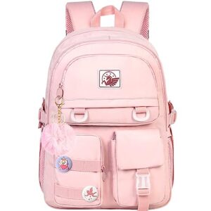 ccjpx girls backpack, 16 inch elementary school laptop bag college bookbag, anti theft daypack for teens students women - pink