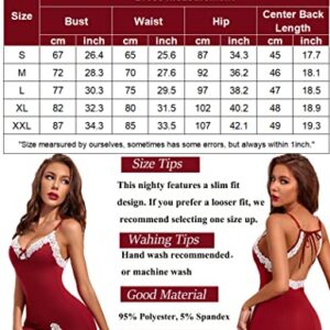 Avidlove Lingerie Women's Exotic Nightgowns Sexy Lace Lingerie for Women Shirt Dress for Women Sexy (Wine Red,S)