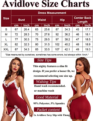 Avidlove Lingerie Women's Exotic Nightgowns Sexy Lace Lingerie for Women Shirt Dress for Women Sexy (Wine Red,S)