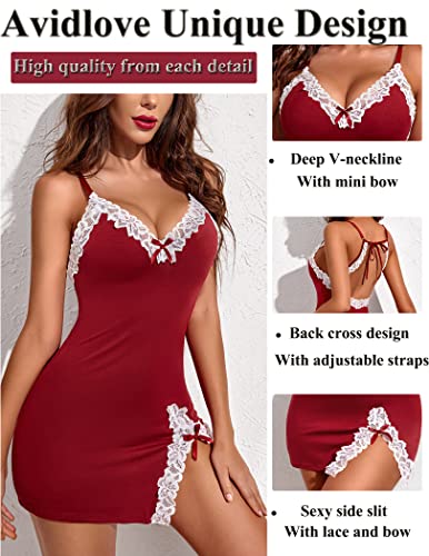 Avidlove Lingerie Women's Exotic Nightgowns Sexy Lace Lingerie for Women Shirt Dress for Women Sexy (Wine Red,S)