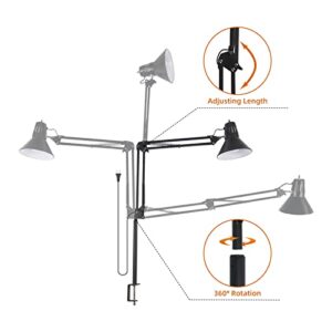 Hypool Desk Lamp for Home Office Eye-Caring Metal Extra Long Swing Arm Stable Clamp Flexible Gooseneck A19 E26 Bulb Included as Table Working Reading Aesthetic Computer Versatile Light