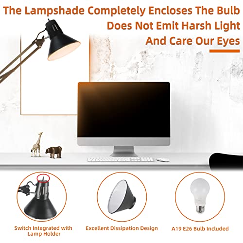 Hypool Desk Lamp for Home Office Eye-Caring Metal Extra Long Swing Arm Stable Clamp Flexible Gooseneck A19 E26 Bulb Included as Table Working Reading Aesthetic Computer Versatile Light