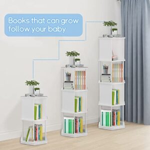 Rotating Bookshelf Tower 360 Display 4 Tier Floor Standing Spinning Bookshelf Revolving Bookcase White for Home Living Room Study Office