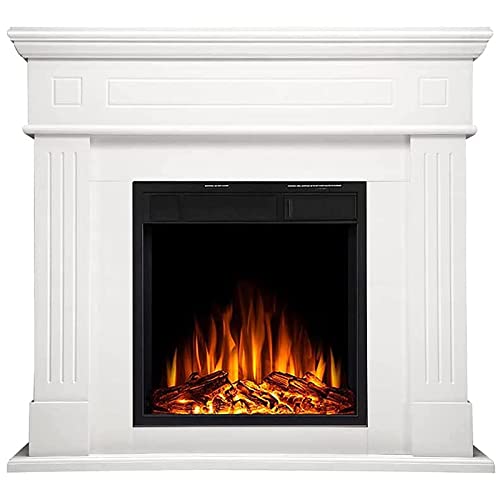 R.W.FLAME Electric Fireplace Pearl Mantel Wooden Surround Firebox, Pearl Freestanding Fireplace with Log & Remote Control,43" Fireplace TV Stand Home Space Heather, Adjustable Led Flame,750W/1500W