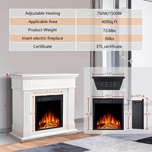 R.W.FLAME Electric Fireplace Pearl Mantel Wooden Surround Firebox, Pearl Freestanding Fireplace with Log & Remote Control,43" Fireplace TV Stand Home Space Heather, Adjustable Led Flame,750W/1500W