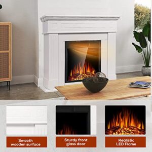 R.W.FLAME Electric Fireplace Pearl Mantel Wooden Surround Firebox, Pearl Freestanding Fireplace with Log & Remote Control,43" Fireplace TV Stand Home Space Heather, Adjustable Led Flame,750W/1500W