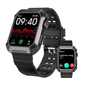 tank rival smartwatch for men bluetooth call(answer/dial call) military ip69k waterproof tactical smart watch, 1.83” big screen outdoor sports blood pressure health monitor watch for android iphone