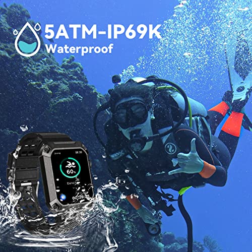 Tank Rival Smartwatch for Men Bluetooth Call(Answer/Dial Call) Military IP69K Waterproof Tactical Smart Watch, 1.83” Big Screen Outdoor Sports Blood Pressure Health Monitor Watch for Android iPhone