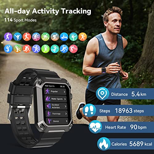 Tank Rival Smartwatch for Men Bluetooth Call(Answer/Dial Call) Military IP69K Waterproof Tactical Smart Watch, 1.83” Big Screen Outdoor Sports Blood Pressure Health Monitor Watch for Android iPhone