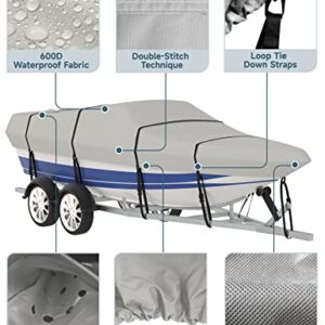 Umbrauto 600D Boat Cover with Motor Cover 12-14ft Heavy Duty Marine Grade Waterproof Trailerable Boat Covers, UV Resistant Bass Boat Covers Fits V-Hull, Tri-Hull, Fishing Boat, Runabout, Bass Boat