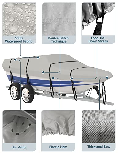 Umbrauto 600D Boat Cover with Motor Cover 12-14ft Heavy Duty Marine Grade Waterproof Trailerable Boat Covers, UV Resistant Bass Boat Covers Fits V-Hull, Tri-Hull, Fishing Boat, Runabout, Bass Boat