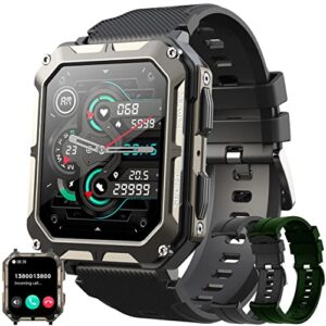 military smart watches for men ip68 waterproof bluetooth call(answer/dial calls) 1.83'' tactical outdoor sports fitness watch tracker with blood pressure heart rate monitor for android ios (black)