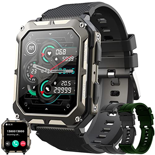 Military Smart Watches for Men IP68 Waterproof Bluetooth Call(Answer/Dial Calls) 1.83'' Tactical Outdoor Sports Fitness Watch Tracker with Blood Pressure Heart Rate Monitor for Android iOS (Black)