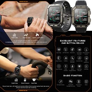 Military Smart Watches for Men IP68 Waterproof Bluetooth Call(Answer/Dial Calls) 1.83'' Tactical Outdoor Sports Fitness Watch Tracker with Blood Pressure Heart Rate Monitor for Android iOS (Black)