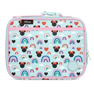 simple modern disney kids lunch box for toddler | reusable insulated bag for girls | meal containers for school with exterior and interior pockets | hadley collection | minnie mouse rainbows