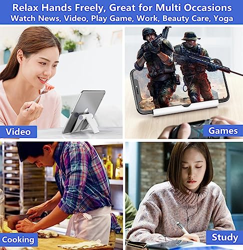 bodbop Cell Phone Stand for Desk Mobile Phone Holder Desktop Cell Phone Bracket Desk Foldable Phone Support Dock Compatible with iPhone Pro Max Plus Android Smartphone Stands Tabletop Holders (White)