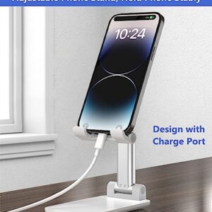 bodbop Cell Phone Stand for Desk Mobile Phone Holder Desktop Cell Phone Bracket Desk Foldable Phone Support Dock Compatible with iPhone Pro Max Plus Android Smartphone Stands Tabletop Holders (White)