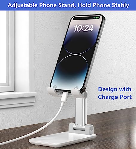 bodbop Cell Phone Stand for Desk Mobile Phone Holder Desktop Cell Phone Bracket Desk Foldable Phone Support Dock Compatible with iPhone Pro Max Plus Android Smartphone Stands Tabletop Holders (White)