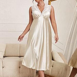 WDIRARA Women's Plus Size Sleepwear Lace Trim V Neck Satin Nightdress Sleeveless Nightgowns Champagne 4XL