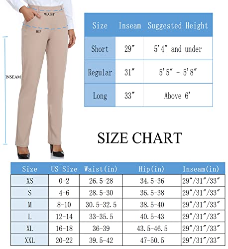 Oalka Women's Dress Pants Straight Leg Yoga Work Stretchy Pant for Office Business Khaki Brown Short L