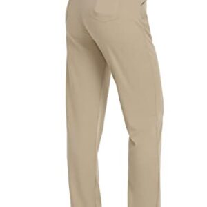 Oalka Women's Dress Pants Straight Leg Yoga Work Stretchy Pant for Office Business Khaki Brown Short L