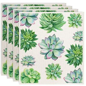 anydesign succulent swedish dishcloth green mini plants absorbent cotton kitchen towel reusable cleaning dish cloth for spring summer party home housewarming, 7 x 8 inch, 4 pack