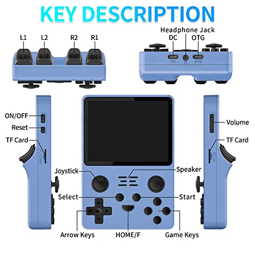 SERYUB RGB20S Handheld Game Console 3.5 inch HD Screen, Retro Consoles Classic Emulator Gaming Pre-Installed System Plug-in Headphones Preinstalled Hand Held Video Games System 64GB(Blue)