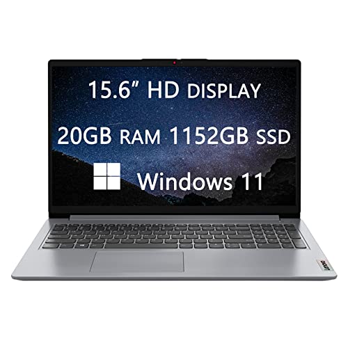 Lenovo Ideapad 1 15 HD Laptop, 2023 Newest Upgrade, Athlon Silver 3050U, 20GB RAM, 1152GB(128GB + 1TB) SSD, HDMI, Ethernet, Webcam, Wi-Fi, Bluetooth, Light-Weight, Windows 11, LIONEYE HDMI Cable