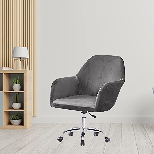 MFMLHDYQ Velvet Stretch Smoky Grey Modern Curved Back Armrest Swivel Office Chair Slipcover for Banquet Office Living Room Bedroom Set of 1