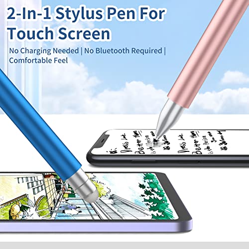 Stylus Pens for Touch Screens (2Pcs), 2-in-1 High Sensitivity iPad Pencil with Disc & Fiber Tips & Magnetic Cap for Apple iPad/iPhone/Android/Tablets and All Capacitive Touch Screens (Navy Blue/Rose)