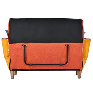 P PURLOVE Colorful Sleeper Sofa, Sofa with Adjustable Backrest and Adjustable Armrests, Small Couch with Solid Wood Legs and 2 Colored Pillows for Small Space, Apartment, Dorm