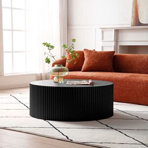 williamspace 35.43" round coffee table, matte black wooden coffee table for living room, modern luxury side tables accent end table for for home office, ø35.43 * 13.78h (black-round)
