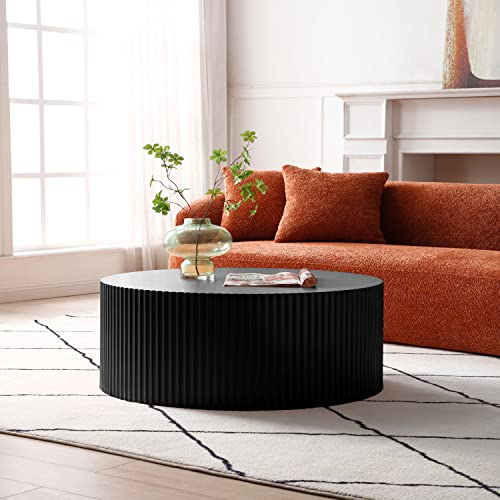 WILLIAMSPACE 35.43" Round Coffee Table, Matte Black Wooden Coffee Table for Living Room, Modern Luxury Side Tables Accent End Table for for Home Office, ø35.43 * 13.78H (Black-Round)