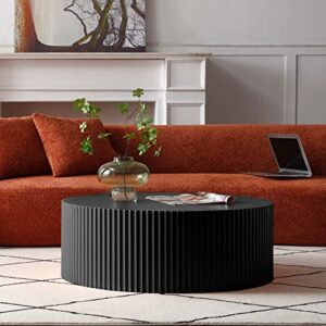 WILLIAMSPACE 35.43" Round Coffee Table, Matte Black Wooden Coffee Table for Living Room, Modern Luxury Side Tables Accent End Table for for Home Office, ø35.43 * 13.78H (Black-Round)