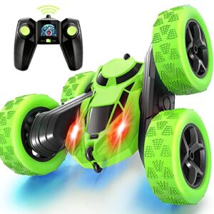 Remote Control Car Stunt RC Cars, 90 Min Playtime, 2.4Ghz Double Sided 360° Rotating RC Crawler with Headlights, 4WD Off Road Drift RC Race Car Toy for Boys and Girls Aged 6-12 Green