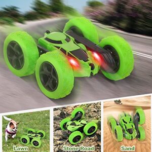 Remote Control Car Stunt RC Cars, 90 Min Playtime, 2.4Ghz Double Sided 360° Rotating RC Crawler with Headlights, 4WD Off Road Drift RC Race Car Toy for Boys and Girls Aged 6-12 Green