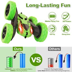 Remote Control Car Stunt RC Cars, 90 Min Playtime, 2.4Ghz Double Sided 360° Rotating RC Crawler with Headlights, 4WD Off Road Drift RC Race Car Toy for Boys and Girls Aged 6-12 Green