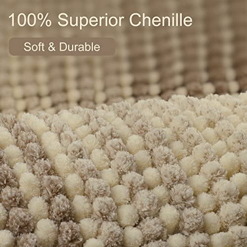 BSICPRO Bathroom Rugs, Bath Mat Rug for Bathroom Non Slip 17 x 24 Inches Water Absorbent Chenille Bathroom Floor Mats Machine Washable (Light Taupe and Cream)