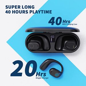 Open Ear Headphones, Bluetooth 5.3 Wireless Headphones with Digital Display Charging Case 40 Hours Playtime True Wireless Open Ear Earbuds with Earhooks Sports Headphones for Running, Walking, Workout