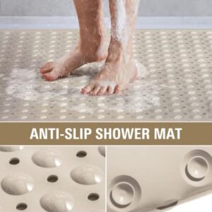 Yolife Extra Large TPE Shower Mat, 47.2" L x 31.5" W Anti Slip Bath Mat with Drain Holes and Suction Cups, Large Size Mat More Suitable for Shower Stall, No Odor, Heavy Mat