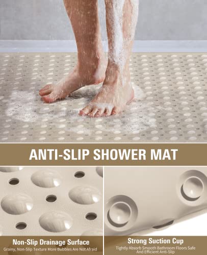 Yolife Extra Large TPE Shower Mat, 47.2" L x 31.5" W Anti Slip Bath Mat with Drain Holes and Suction Cups, Large Size Mat More Suitable for Shower Stall, No Odor, Heavy Mat