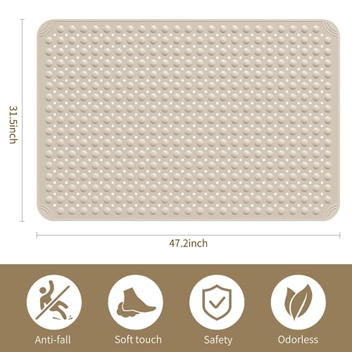 Yolife Extra Large TPE Shower Mat, 47.2" L x 31.5" W Anti Slip Bath Mat with Drain Holes and Suction Cups, Large Size Mat More Suitable for Shower Stall, No Odor, Heavy Mat