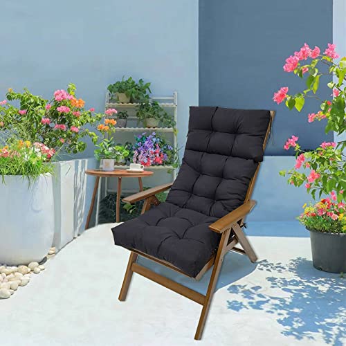 Indoor Outdoor Seat Cushions, 51” x 21” High Back Chair Cushion with Ties All Weather Patio Cushion Lounge Chair Cushions Deep Seat Patio Cushions Wicker Tufted Pillow for Patio Furniture (Black)