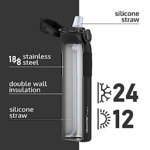 qbottle Insulated Water Bottles with Straw Lid – Stainless Steel Water Bottle – Leak Proof Metal Water Bottle – No Sweat – Reusable – Onyx Black, 23.6 oz